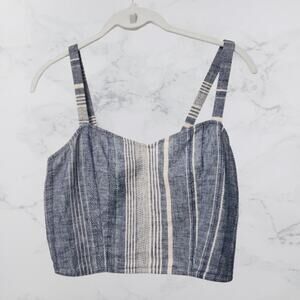 Express Cotton & Linen Cropped Top Blue White XS